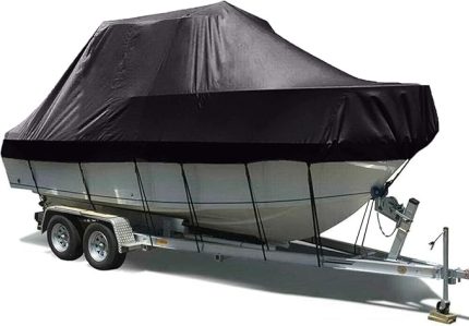 Hizmet Su Geçirmez Römork Tekne Örtüsü, 210D Deniz Sınıfı Oxford Kumaş, Tüm Hava Koşullarına Karşı Koruma için, V-Gövde, Üç Gövde, Runabout, Bass Boat - 11 x 13FT (420 * 270 CM)
