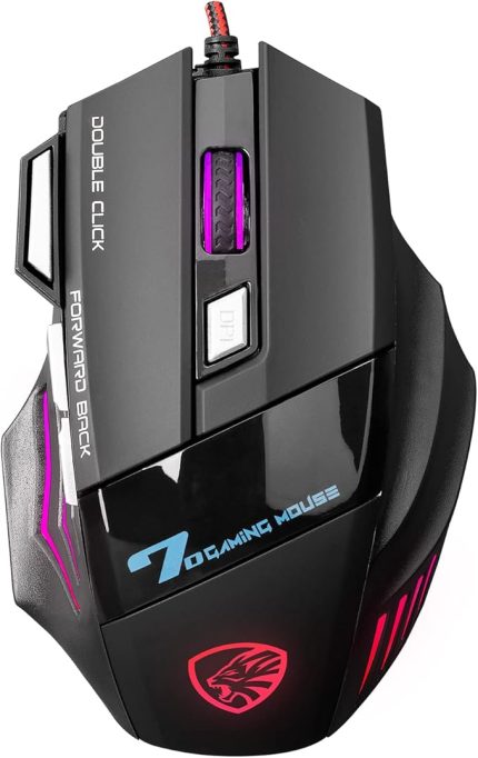 RGB Gaming Mouse, 7 Tuşlu, Kablolu USB, Gökkuşağı LED Aydınlatmalı, Siyah, Optik Oyuncu Mouse