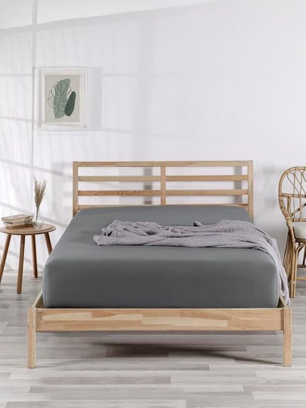 Berb |%100 Pamuklu | Tek/çift Kişilik Lastikli Penye Çarşaf | Fitted Jersey (Gri, 160x200)
