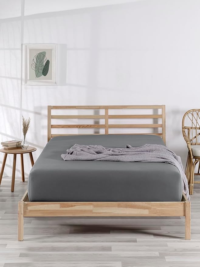 Berb |%100 Pamuklu | Tek/çift Kişilik Lastikli Penye Çarşaf | Fitted Jersey (Gri, 160x200)