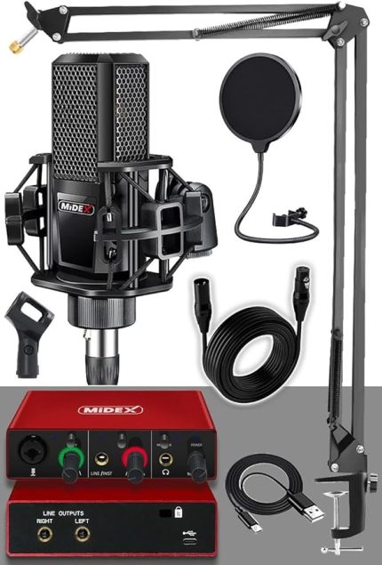 MX2020-GLX-500 PRO Midex Ses Kartı ve Condenser Mikrofon Stand Filtre Set
