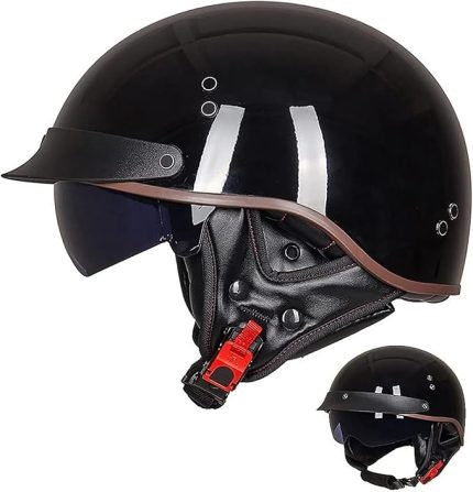 Yarım Kask, Açık Yüz Kask Retro Jet Kask Erkek Ve Kadın Scooter Kaskları DOT ECE Onaylı Dahili Vizörlü Chopper Kask(B,L=(59~60cm))