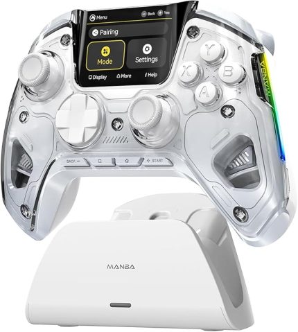 Interactive Screen Wireless Gaming Controller for PC/Switch/Switch 2/iOS/Android,Hall Effect Stick & Trigger,RGB Lighting,Remappable Buttons,1800mAh with Charging Dock (White)