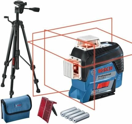 Professional GLL 3-80 C Çizgi Lazer (30m Çalışma Alanı [Alıcı ile 120m], 4 x AA Pil, IP 54 Toza Karşı Koruma Sistemi, Kırmızı Lazer, AA1 Pil Adaptörü, BT 150 Tripod, Taşıma Çantası)