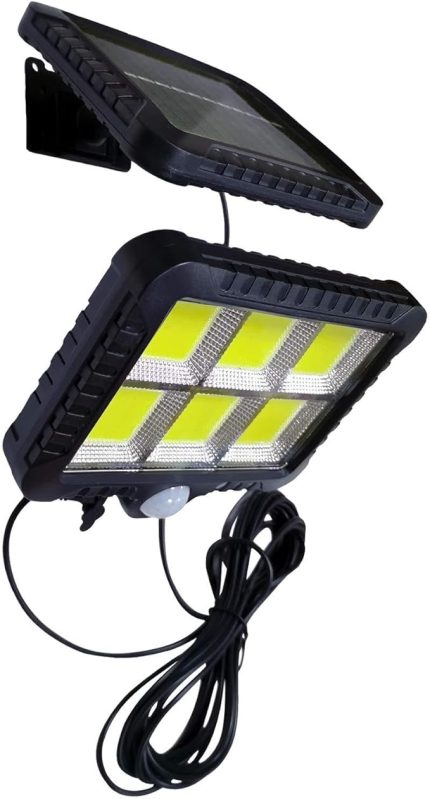 Solar 12 W 120 LED ayrılabilir duvar lambası, su geçirmez, dış mekan, iki parçalı kablosuz panel, güvenlik PIR hareket sensörlü, bahçe, garaj, kiler, kulübe için 3 aydınlatma modu (1'li