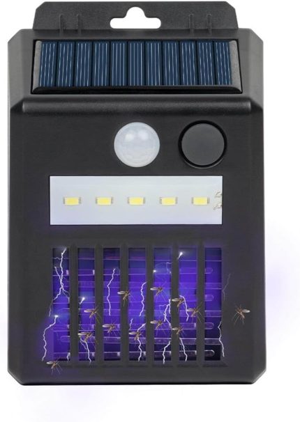 Solar Bug Zapper Dış Mekan, Sivrisinek Tuzağı ile Hareket Sensörlü Işık Sivrisinek/Sivrisinek/Güve/Meyve Sineklerini Öldürmek için Uçan Böcek Tuzağı Bug Catcher