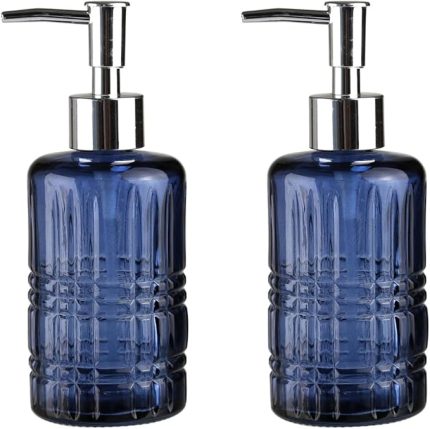 SETİ CAM SIVI SABUNLUK 2 ADET,KRİSTAL DESENLİ MAVİ 300ML 6,8X17,6CM