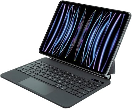 iPad Pro 11 ile Uyumlu (1.-2.-3.-4. Nesil) / 4-5-6 iPad Air ile Uyumlu Kablosuz Bluetooth Klavye 10.9''/11'' – Touchpad’li, Dijital Ekranlı, Şarj Edilebilir, Türkçe Q, 64 Tuşlu, KB09, Siyah
