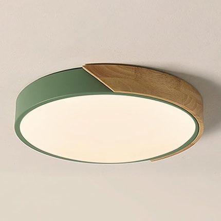 LED Tavan Lambası, 24 W, Modern Tavan Lambası, Ø 30 cm, Yuvarlak Ahşap Tavan Lambası, Sıcak Işık, 6000 K, LED İç Aydınlatma, Oturma Odası, Koridor, Yemek Odası, Yatak Odası için, Yeşil