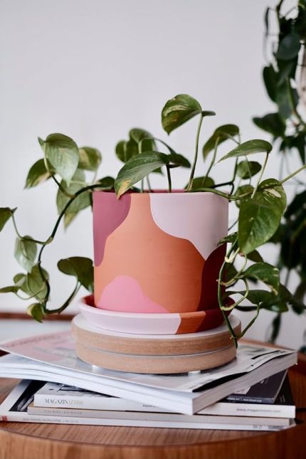 Silindir Saksı+Tabak • Pembenin Tonları (Küçük)