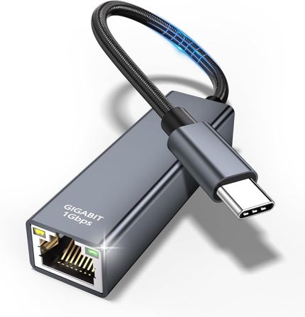 USB C Ethernet Adaptörü - Thunderbolt USB C RJ45 Gigabit Ethernet, LAN Ağ Adaptörü iPhone 15, iPad Pro/Air, MacBook, Galaxy S23/S24 Ultra, Surface Book, Dell, XPS vb. için