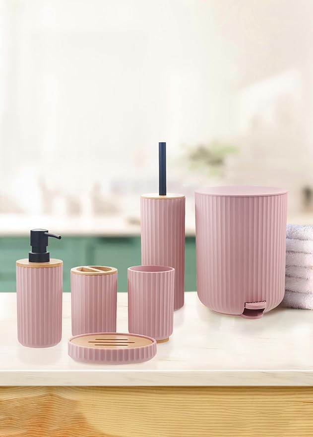 Mia Stripe Banyo Seti Pembe 6 Parça - Görsel 2