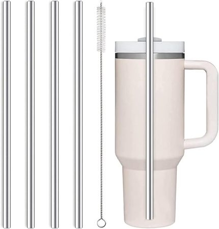 Paslanmaz çelik pipet, 31 cm uzunluğunda pipet, 4 adet pipet, tekrar kullanılabilir, 1 temizleme fırçası, paslanmaz çelik pipet, içecek şişeleri için