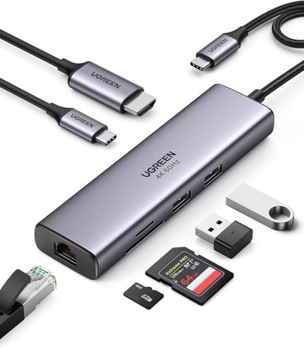 USB C Yerleştirme İstasyonu 4K 60Hz HDMI HDR 1Gbps Ethernet 100W PD, SD/microSD, 2 USB 3.0 MacBook Air/Pro, iPad, Galaxy S23 vb. için Uyumlu
