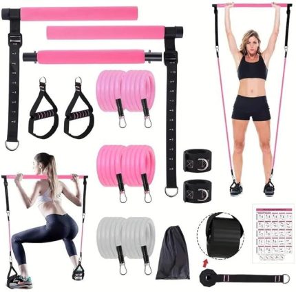 Full Vücut Pilates Bar Seti Egzersiz Çubuğu Ayarlanabilir Evde Onlarcak Farklı Spor Jimnastik Olanağı Kapı Askılı Çantalı