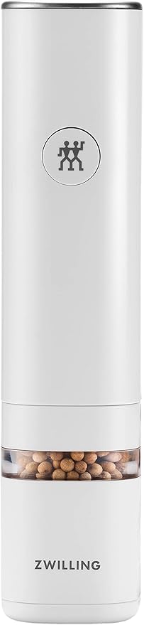 Enfinigy elektrikli tuz ve karabiber değirmeni, seramik değirmenli ve LED aydınlatmalı, USB ile şarj edilebilir, beyaz