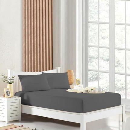 Tek Kişilik Çift Kişilik Lastikli Çarşaf Takımı Nevresim Kumaşı Pamuk Polyester 90x190 100x200 120x200 140x200 150x200 160x200 180x200 200x200 (Antrasit, 180x200 Battal Boy)