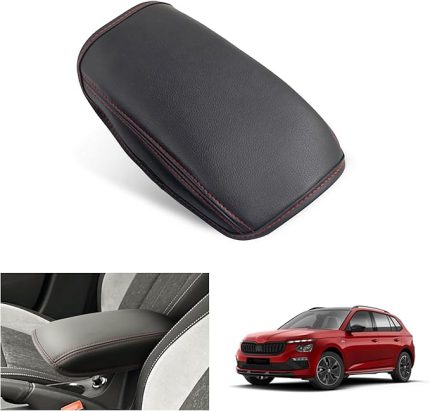 Skoda Kamiq 2019-2024 2025 ile uyumlu orta kol dayama kılıfı, 2019 yılından itibaren Kamiq için - Orta konsol kolçak koruması mikrofiber poliüretan deri döşeme, Kamiq aksesuar 2024 (kırmızı)
