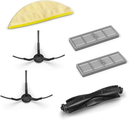 RCV 5 elektrikli süpürge için orijinal aksesuar seti, 1 ana fırça, 1 silme bezi, 2 yan fırça ve 2 filtre içerir