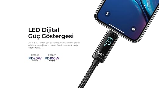 CB6247 PD100W Type-C to Type-C Göstergeli Şarj Kablosu - Görsel 4