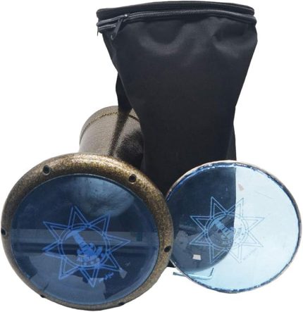 Mısır el sanatları Darbuka profesyonel, 42 cm, 6 cıvata, metalize alüminyum, kılıf ve yedek yama ile, paslı altın