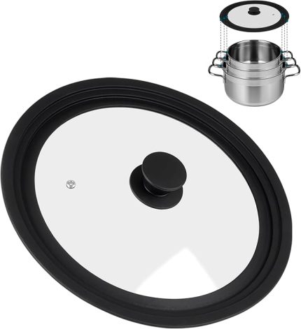 Evrensel kapak, tava kapağı, 24/26/28 cm tencere ve tavalar için cam kapak, çok yönlü pişirme için tencere kapağı