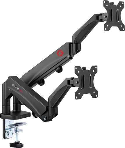 GO-5350 Dual Monitor Arm, Gas Spring Adjustable Stand for 43 to 81 cm Screens, 9 KG Load Per Arm, 180° Rotation Stop, Detachable VESA Mount, Cable Management System - Black
