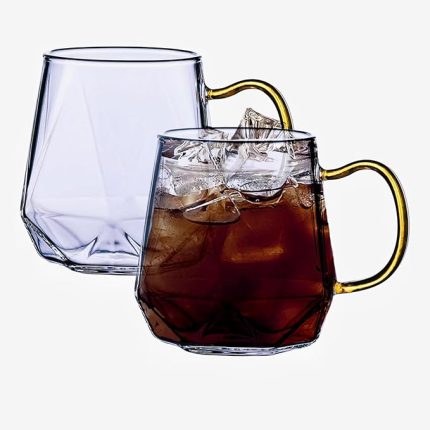 Kahve fincanları GlasLatte Macchiato bardakları kulplu espresso fincanları cam 2 adet Latte Cappuccino Americano çay ve içecekler için mükemmel 10 ons