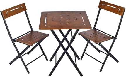 Doğal Ahşap Katlanabilir Bistro Bahçe & Balkon Seti Ceviz