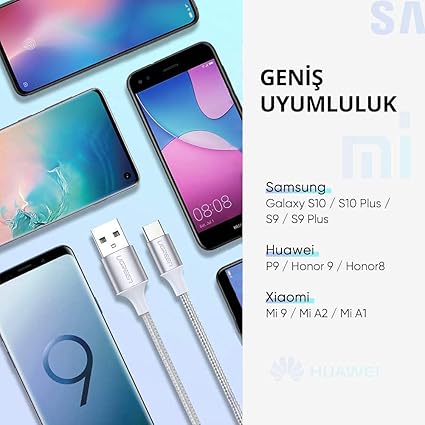 Örgülü USB Type-C Şarj ve Data Kablosu, Beyaz, 25 CM - Görsel 4