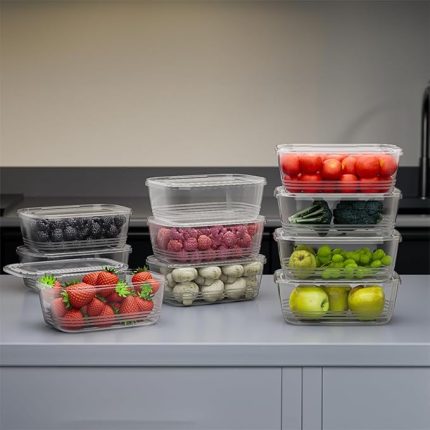 1072 20'li Buzluk Düzenleyici Saklama Kabı Kendinden Kapaklı Derin Dondurucu Saklama Kabı 1Lt Şeffaf