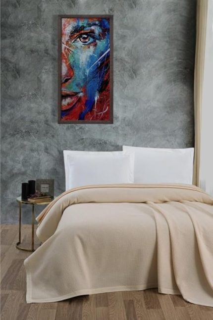Klimalı Pike,%100 Pamuk Petekli Pike, Dörtmevsim Pike Battal Boy 240x260 Krem