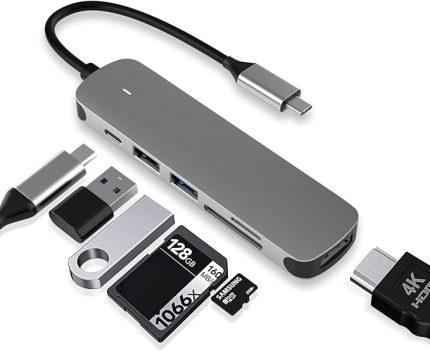 USB C HUB, USB C Adaptörü 6 in 1 USB 3.0 Bağlantı Noktası, USB-C Bağlantı Noktası/PD, 4K HDMI ve SD/TF Kart Okuyucu, MacBook Pro/Air Dizüstü Bilgisayarlar ve Diğer Tip-C Cihazlarla Uyumlu Yerleştirme