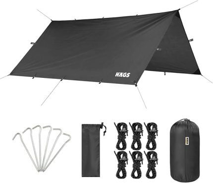 Tarp Gölgelik Tente, Taşınabilir Örtü Branda Çok İşlevli Outdoor Açık Hava Kamp Seyahat Tente Branda Güneşlik Karavan Tente Yan Çadır Gölgelik - 300x400 cm - Siyah