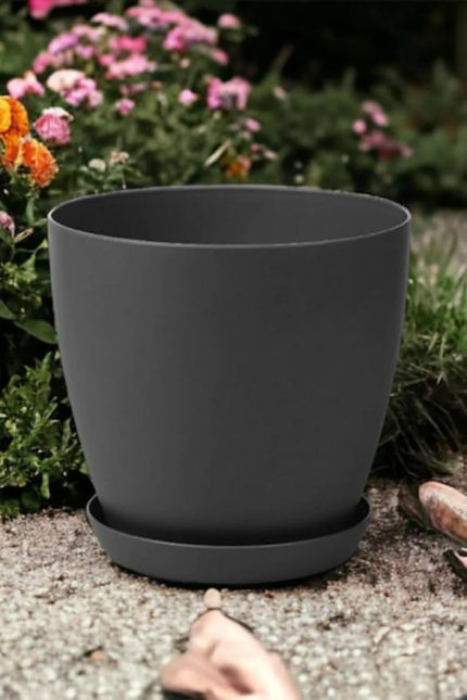 Begonya Saksı 12 Litre Siyah Modern Begonya Yuvarlak Saksı Siyah Siyah