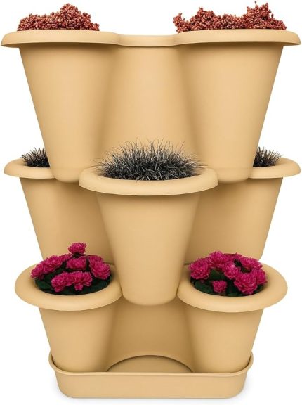 Katlı Şanslı Yonca Tasarımlı Dekoratif Saksı Seti, 26.5 x 26.5 cm, Çiçek ve Bitki Sebze Yetiştirme, Bahçe Salon Mutfak Saksı Seti (Bronz)