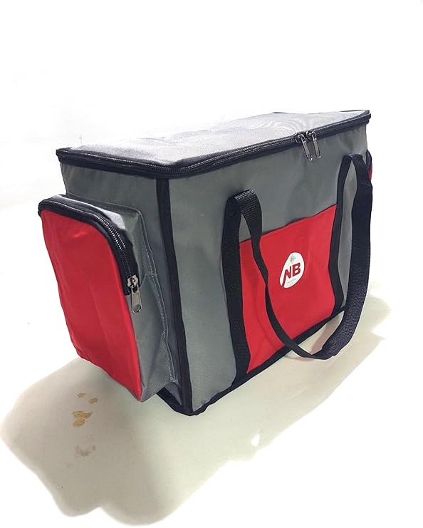 Yalıtımlı Piknik Soğutucu Çanta, Yan Cepli, Taşıma Askılı, Orta Boy, (GRİ-KIRMIZI) - Görsel 2