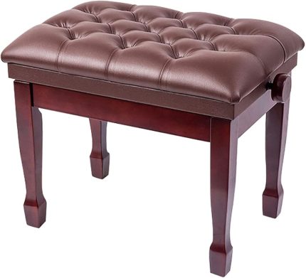 Suni Deri Piyano Taburesi, Su Geçirmez Minderli, Zarif At Nalı Ayakları 10 cm Yükseklik 58 x 41 x 48 58 cm Siyah/Kahverengi