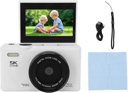 HD Dijital Fotoğraf Makinesi, Vlog, Video Kamera, 75MP UHD 18X AF Otomatik Odaklama Retro 3 İnç Ekran Kamera, Seyahat Fotoğrafçılığı için 256G'ye Kadar Hafıza Kartı Desteği (Beyaz)