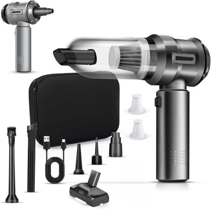 1 Arada Araç Süpürgesi - 8 Farklı Başlık - 15000Pa Ultra Güçlü Fırçasız Motor - Taşıma Çantalı - 3 Kademeli Hız Ayarı - Üfleme Çekme ve Şişirme Fonksiyonu - Ev Ofis Otomobil Şarjlı El Süpürgesi