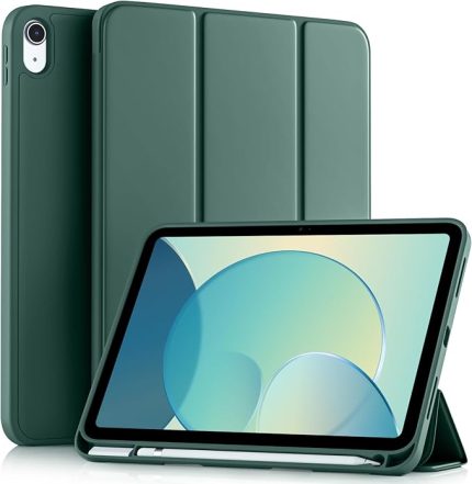 iPad A16 11 Nesil 11 İnç 2025 / iPad 10 Nesil 10,9 inç 2022 için Kalem Kutulu, Dokunmatik Kimlik Erişilebilir, Otomatik Uyandırma / Uyku, TPU Kapak, Çam Yeşili