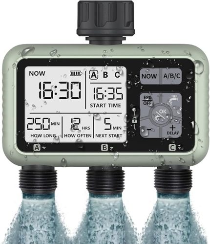 3 Bölgeli Su Zamanlayıcı, Yağmur Gecikmeli Bahçe Hortumu Zamanlayıcı, Manuel Sulama, Çim, Bahçe, Havuz için Programlanabilir Yağmurlama Zamanlayıcısı
