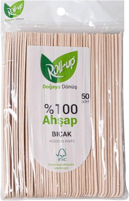 Doğaya Dönüş Ekolojik Doğal Doğa Dostu%100 Ahşap Bıçak - 16 Cm. - 50'li Paket