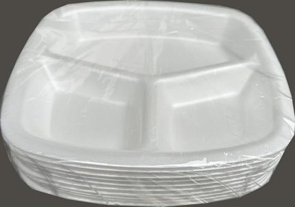 Tek Kullanımlık Köpük 3 Bölmeli Tabldot Köpük Tabak - 23.5x25 Cm. - 10 Adetlik 1 Paket