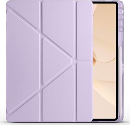 Huawei ile uyumlu Matepad 12X Kılıf Zore Tri Folding Kalem Bölmeli Standlı Kılıf Lila