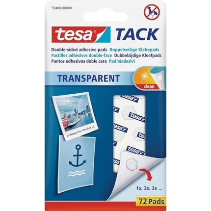 Çift taraflı yapışkan pedler TACK / duvarlara, pencerelere ve aynalara asmak için şeffaf yapışkan bant / 1 x 72 ped