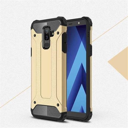 Samsung Galaxy J8 ile Uyumlu Kılıf Zore Crash Zırh Tipi Koruyucu Çift Katmanlı Silikon Kapak,Gold