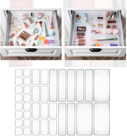 Home 36'lı Mega Set Modüler Çekmece İçi Organizer - Banyo Takı Aksesuar Düzenleyici Şeffaf