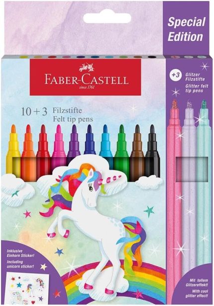 Unicorn keçeli kalem, sınırlı sayıda, 10 renk, 3 parıltılı