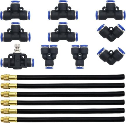 8mm Hızlı Bağlantı, 6 Adet Hızlı Yağmurlama Kafası Evrensel Ayarlama, Sulama ve Çiçek Sulama Sulama Mikro Sprey Yeni Nozul, 10 Adet Hava İtme Hızlı Bağlantı Parçaları ile